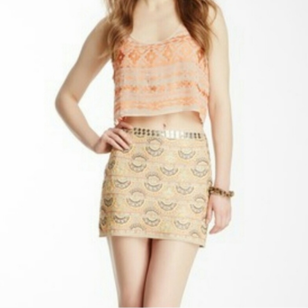 Chan Luu Doeskin Mix Embroidered Mini Skirt Size XS